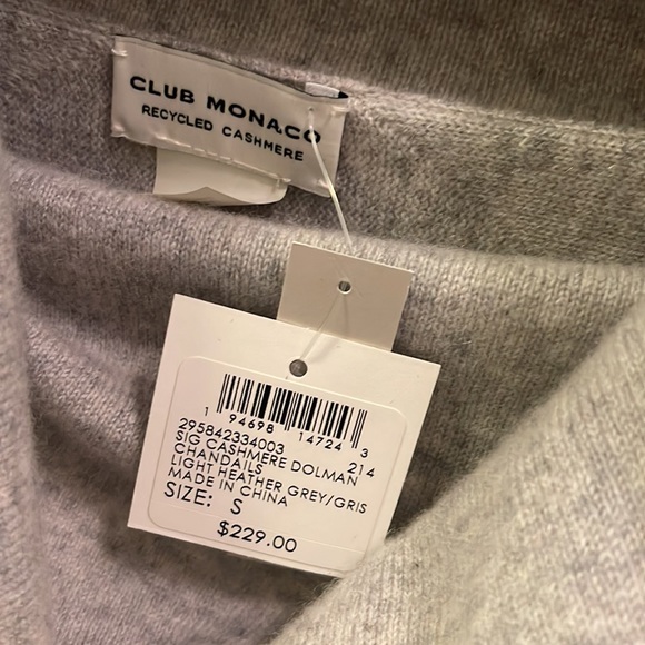 NEW Club Monaco Recycled Cashmere Dolman Sweater Gray $229 ~ Small - Picture 2 of 8